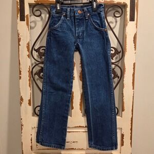 Vintage Wrangler Boys 8 Slim Jeans Western USA Made Dark Wash Cowboy Cut Denim